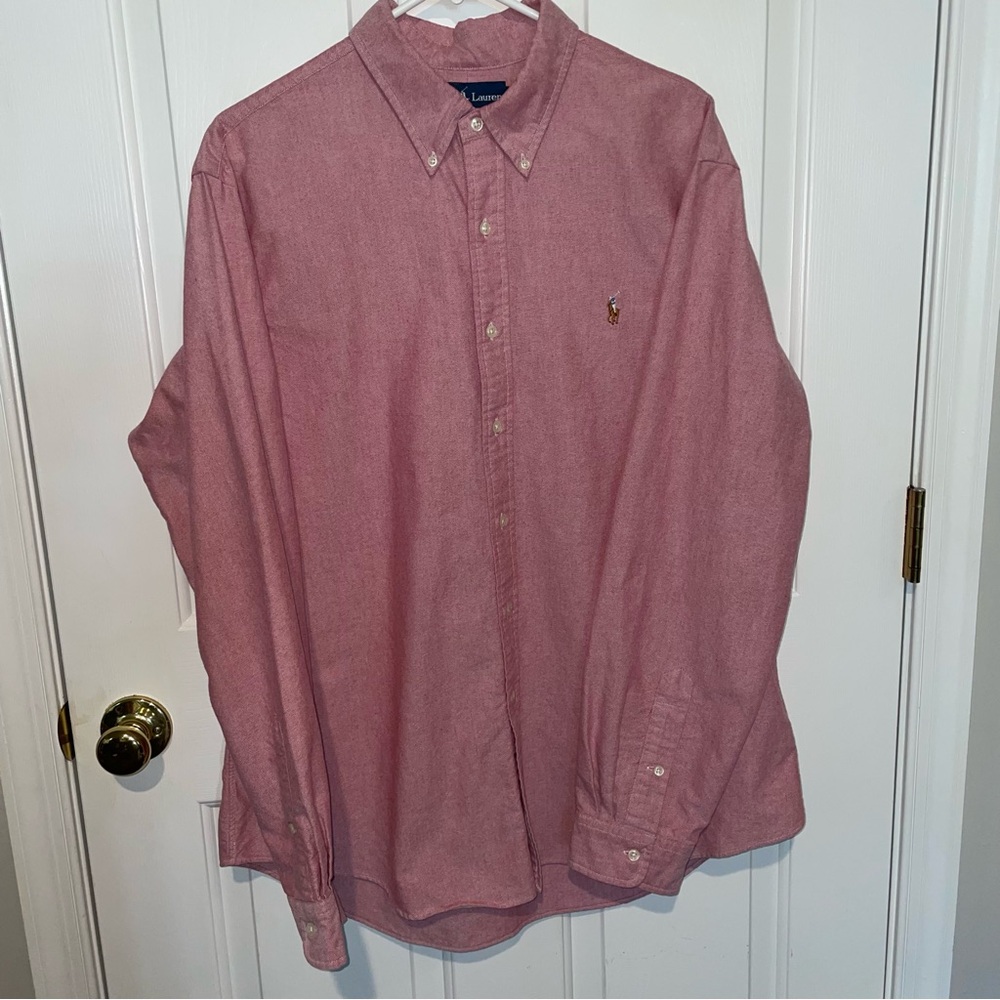 Ralph Lauren Mens XL Flesh Pony Polo Heather Red Long Sleeve Button Down Shirt
